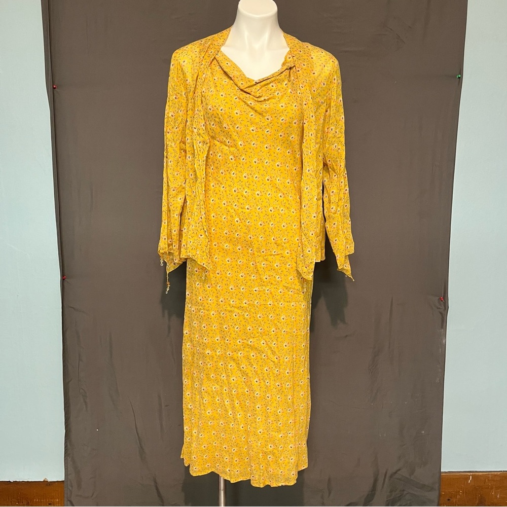Vintage APRIL CORNELL Yellow Floral Dress Cottage Core farm house set - Picture 2 of 14